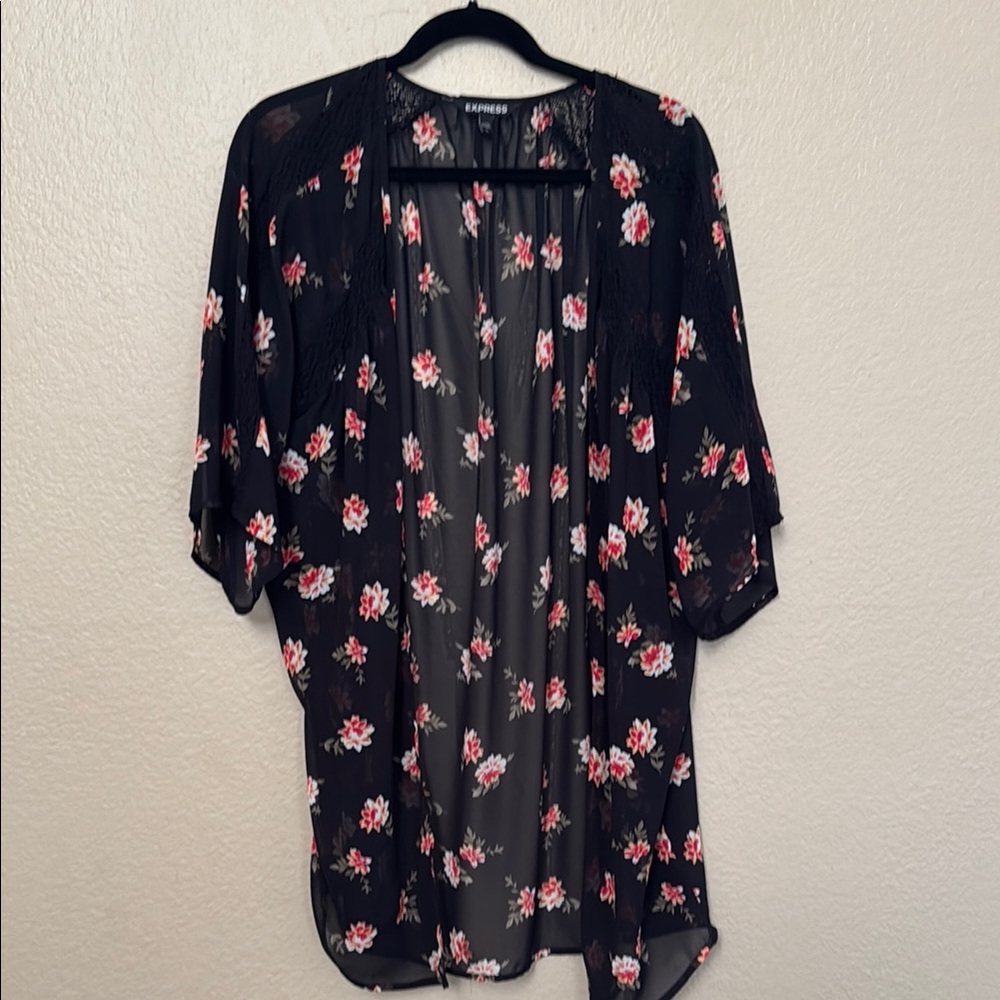 Express Black Floral Kimono- Small